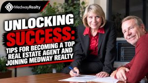 Two real estate professionals reviewing and signing paperwork at a desk, representing Medway Realty's tips for becoming a top agent